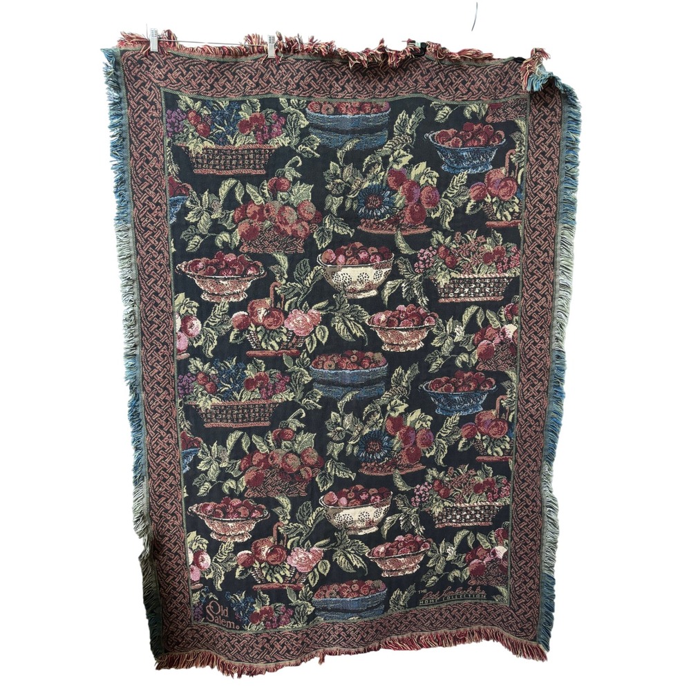 Old Salem Bob Timberlake Woven Tapestry Throw Blanket Fruit Baskets Fringed USA